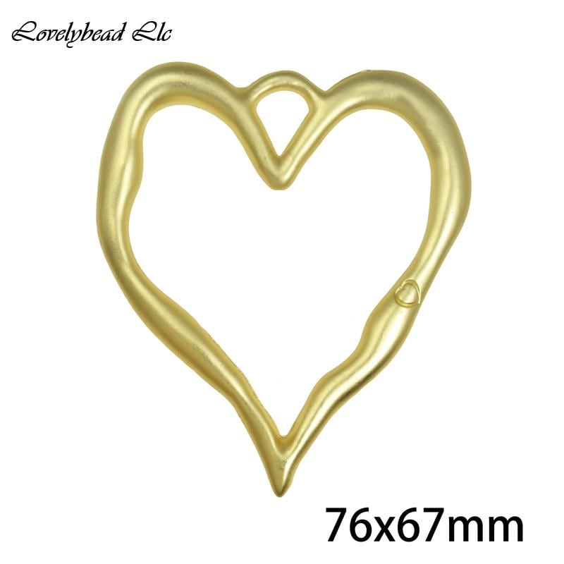 フェザー＆ハート ペアPendant 真鍮 76x67mm Matte Gold Heart Pendant (F35369) - Etsy Israel