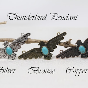 90x36mm Green Howlite Turquoise Lead Free Pewter Thunderbird Pendant