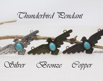 90x36mm Green Howlite Turquoise Lead Free Pewter Thunderbird Pendant