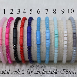 4mm Crystal with Heishi Clay Disc Adjustable Bracelets