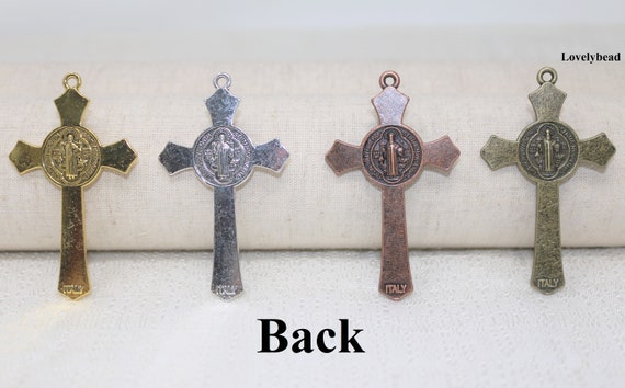 69x40mm Crucifix of Jesus With St Benedict Lead Free Pewter Cross