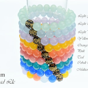 10mm Round Gemstone with Pave Rhinestone Bead Stretchy Bracelet (7.5 Inches)