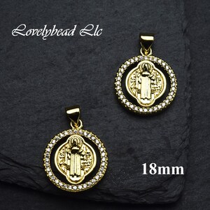 18mm Gold Micro Pave CZ Saint Benedict / San Benito Charm