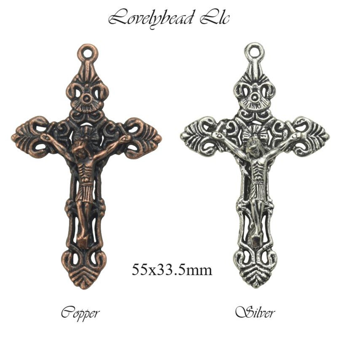 55x33.5mm Crucifix of Jesus Lead Free Pewter Cross Pendant (F1237
