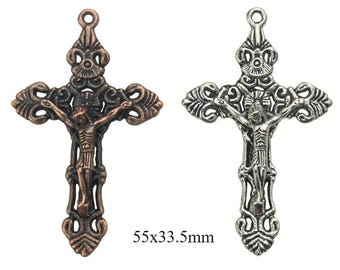 55x33.5mm Crucifix of Jesus Lead Free Pewter Cross Pendant (F1237