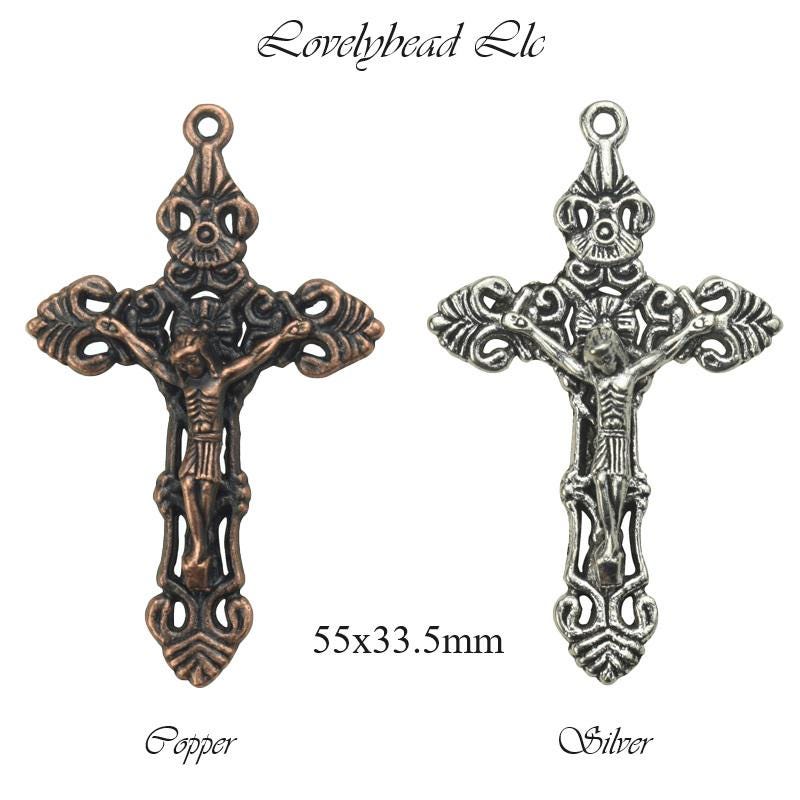 55x33.5mm Crucifix of Jesus Lead Free Pewter Cross Pendant (F1237