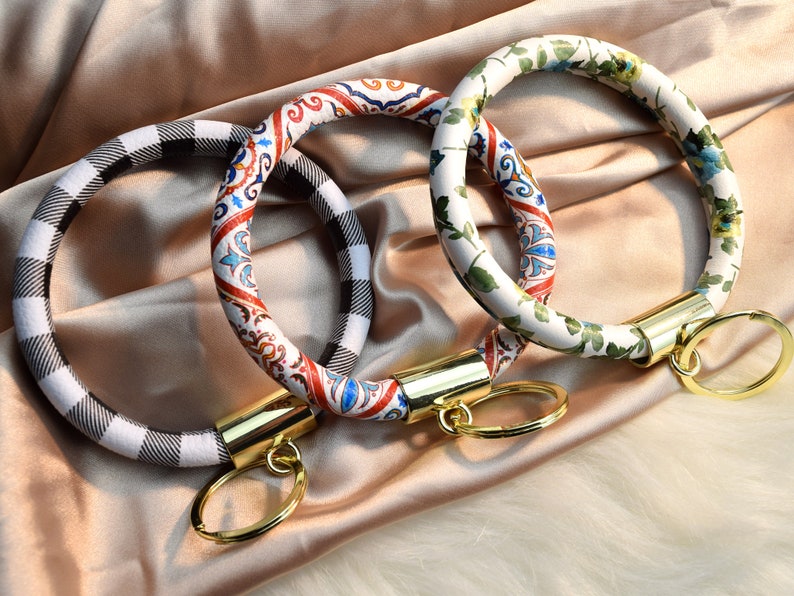 Leather Bangle Keychain Bracelet Key Saver Lanyard Etsy