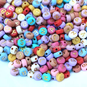 7mm-100Pcs Colorful Letter Beads,ABC Name Initial Letter Beads,Round Plastic Acrylic Alphabet Beads, Necklace&Bracelet DIY Jewelry Findings