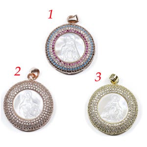Lovely Bead Cubic Zirconia with Shell Our Laday of Grace Virgin  Pendant (25mm)