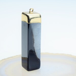 15x60mm Smooth Rectangular Agate Gemstone Wrapped In Gold Pendant