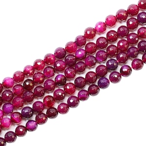 Dark Fuchsia Round Faceted Agate Bead Strand (16 Inch Strand) (6mm, 8mm, 12mm)