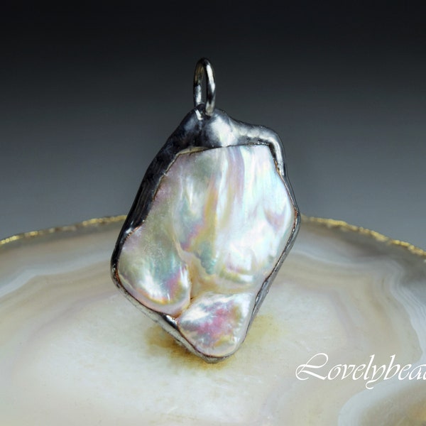 40-50mm Baroque Pearl Wrapped in Silver Metal Pendant