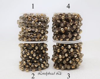 Faceted 8x6mm Clear with Copper Crystal Rosary Chain (9.84 foot per Roll)