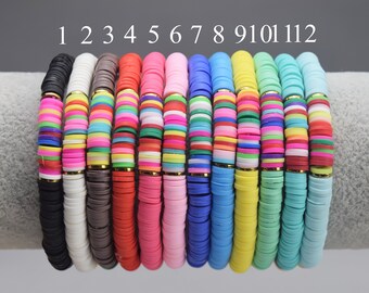 6mm BEAUTIFUL Soft AFRICAN Colored VINYL Heishi Beads Clay Disc Bracelets (7.5 Inches)