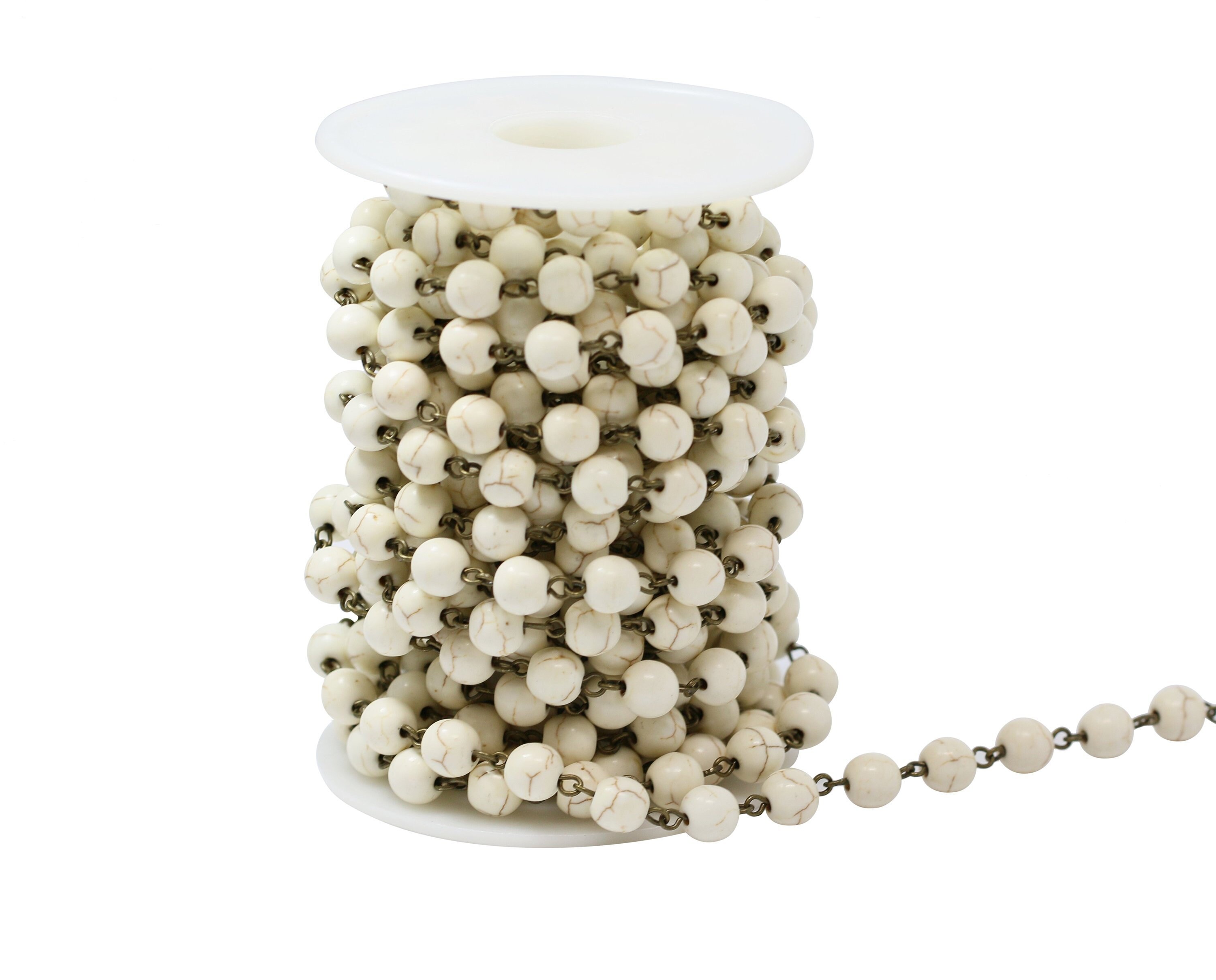 White Howlite Turquoise Rosary Chain in Bronze Wire (6mm - 16.4 Feet Per Roll and 8mm,10mm - 9.84 Feet per Roll)