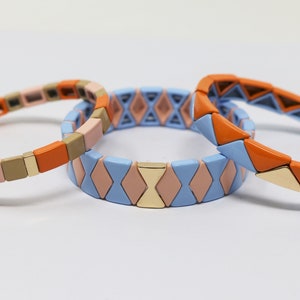 Large Tila Tile Stretchy Bracelet - Multicolor Stack- 7.5- Wholesale Pricing Enamel Tile Beads
