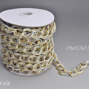 19x13.7x1.9mm Aluminum Corrugated Textured Oval Gold and Silver Chain Sold by the Foot (K14309)