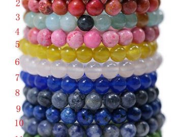 Lovely bead 8mm Natural Genuine Gemstones Stretchy Bracelets, Birthstone Handmade Healing Power Beads (A)