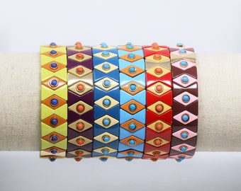 Grote Tila Tegel Stretchy Armband- Multicolor Stack- 7.5- Groothandel Prijzen Emaille Tegel Kralen