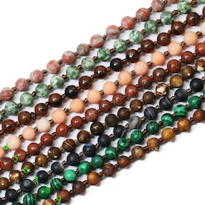 Handmade Double Knotted Gemstone Long Necklaces 36 inches long (6mm) / Pre-knotted Necklace- Assorted Gemstones