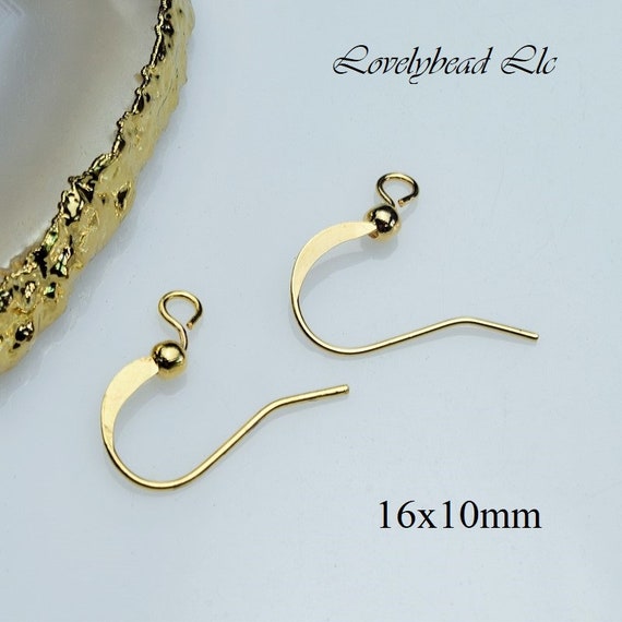 14k Gold Coded Flat with Ball Fish Hook Ear Wire -Earring Fish Hook - Ear  wire Findings (16x10mm, 14 pcs per Order)