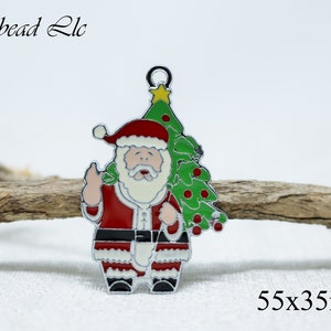 55x35mm Enamel Lead Free Silver Santa Claus Pewter Pendant, Santa Claus Pendant