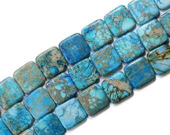 Lovely Bead Blue 30x30mm Square Sea Sediment Jasper Bead Strand (16 Inches Long)
