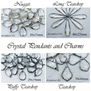 Faceted Crystals Wrapped in Gold, Silver and Gunmetal Charms and Pendants