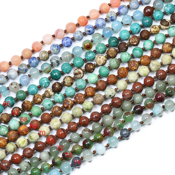 Lovely Bead Handmade 8mm Double Knotted Gemstone Necklaces 36 Inches Long / Pre-knotted Necklace- Assorted - Gemstones(3)