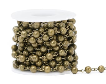 Bronze Round Bead Chain, Rosary Chain, Metal Ball Chain  (About 10 foot Length)