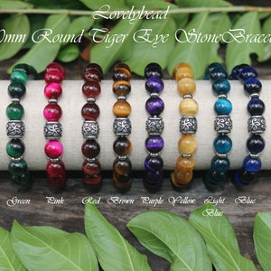 10mm Round Tiger Eye Gemstone and Stainless Steel Stretchy Bracelet, Men Stretchy Bracelet (7.5 Inches) For Wholesale Price Contact Seller