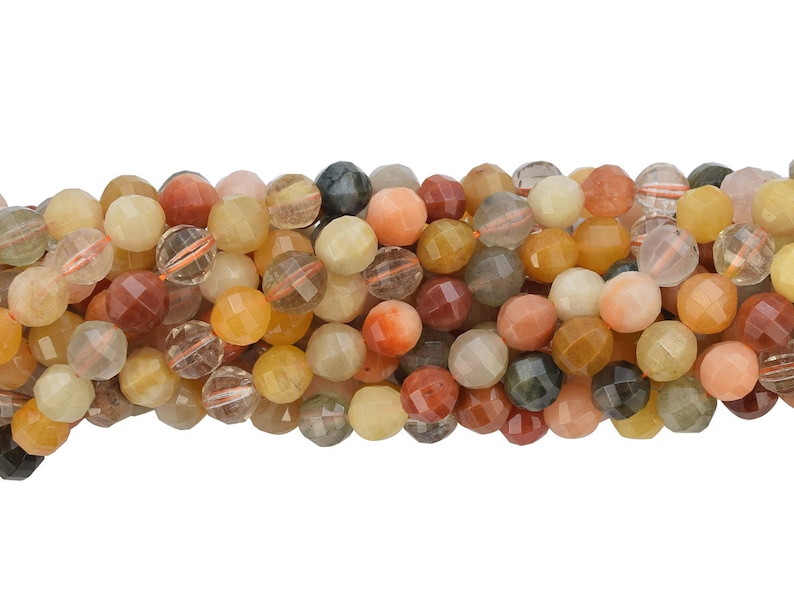 6mm Faceted Helix CitrineQuartz Mix Semi-Precious Gemstone Bead Strand 16 Inches Long