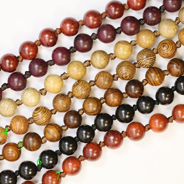 8mm Round Wood Bead Necklace Knotted Necklace (36 Inches Long)