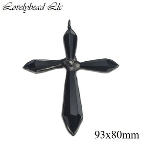 93x80mm Black Crystal Cross Wrapped in Antique Silver Pendant