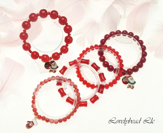 Stackable Red Christmas Charm Bracelet Set (5 Bracelets,
