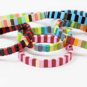 Large Tila Tile Stretchy Bracelet- Multi Stack- 7.5- Wholesale Pricing Enamel Tile Beads