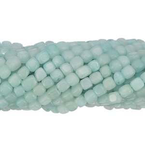 7-8mm Light Aquamarine Square Jade Gemstone Bead Strand (16 Inches Long)