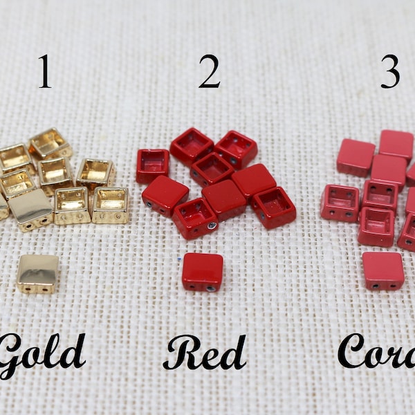 8x8mm Enamel Tila Tile Beads, Square  2-Hole Beads for Bracelets, Trendy Tila Jewelry Making Supplies 3 colors Enamel Tile Beads