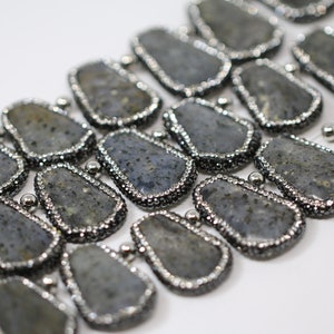 Sesame Lolite Graduated Faceted Trapezoid Wrapped with Pave Rhinestones Size 23x16mm to 21x31mm 15.5&quot; Strand