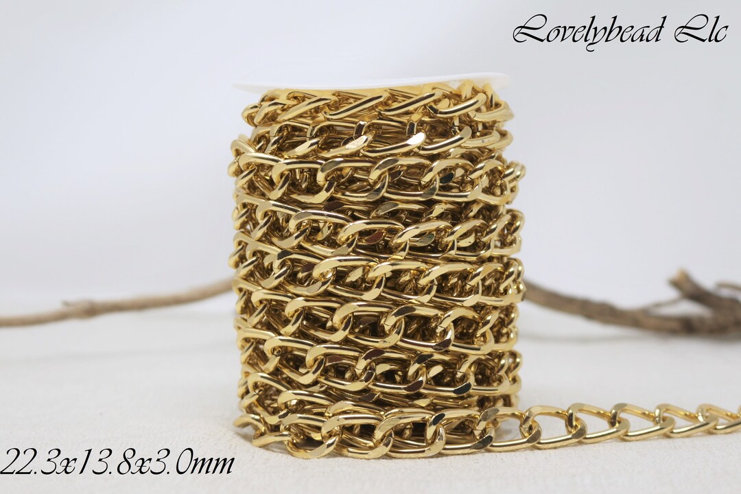 22.3x13.8x3.0mm Aluminum Gold Smooth Twisted Cable Chain 32.8 Feet in