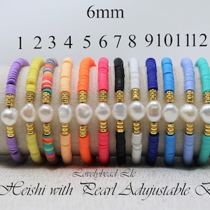 6mm Heishi Clay Disc with Fresh Water Pearl Adjustable Bracelets