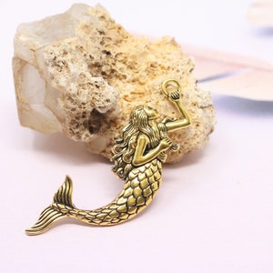77mm Antique Gold Lead Free Mermaid Pewter Pendant, Sea Pendant