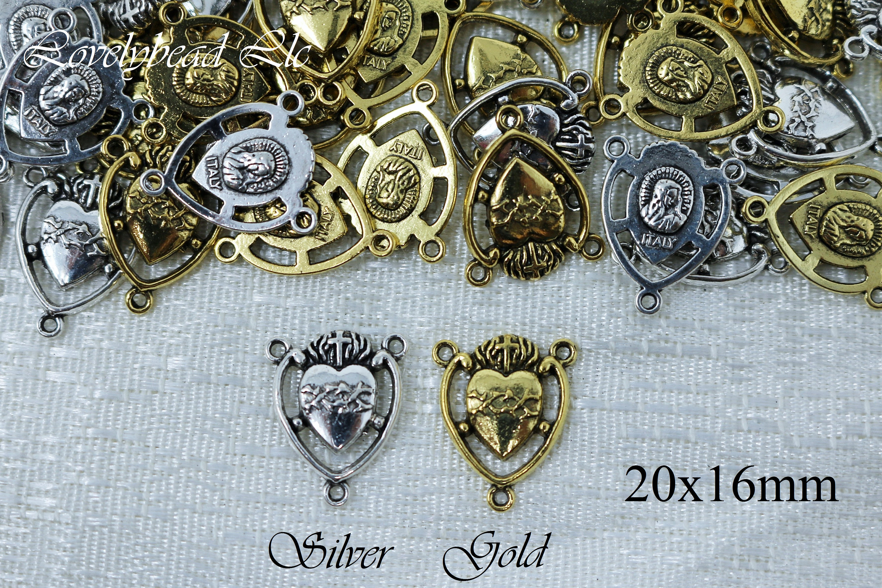 20x16mm Sacred Heart of Jesus Lead Free Pewter Rosary Centerpiece