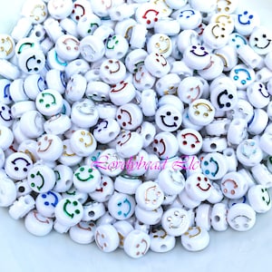 10mm - 100 pezzi Perline acriliche con faccina sorridente felice, perline rotonde sorridenti, perline per faccia emoji con sorriso in acrilico