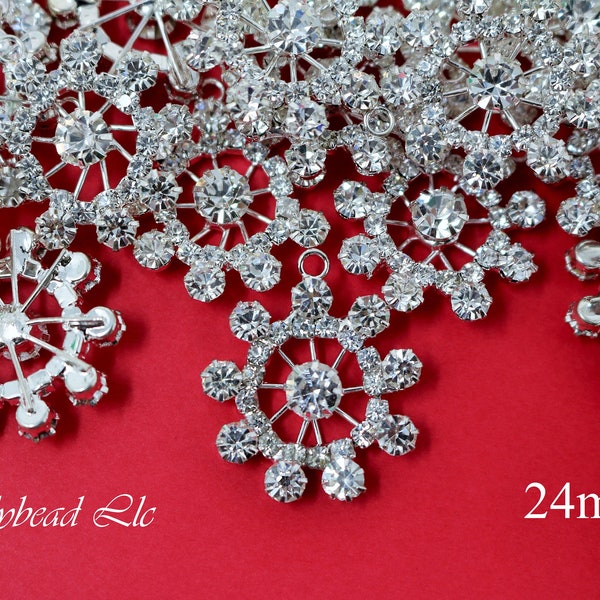 24mm Silver Rhinestone Snowflake Charm, Christmas Snowflake Charm