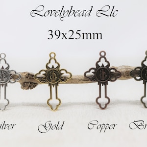 39x25mm Reversible San Benito (Saint Benedict) Lead Free Pewter Cross Pendant (F42548)