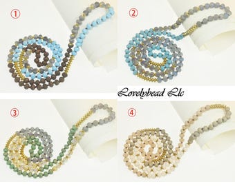 6 x 4 mm handgemachte Doppel geknotete Kristall-mit Metallperlen-Halskette