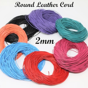 2.0mm Round Leather Cord, Genuine Leather, Leather String Cord