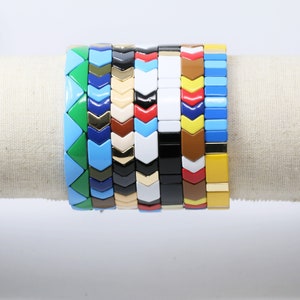 Large Tila Tile Stretchy Bracelet- Multicolor Stack- 7.5- Wholesale Pricing Enamel Tile Beads