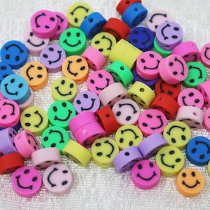 10mm Happy Smiley Face Polymer Clay Bead Strand (40 beads in the strand)